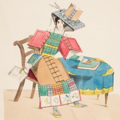 Woman covered in books